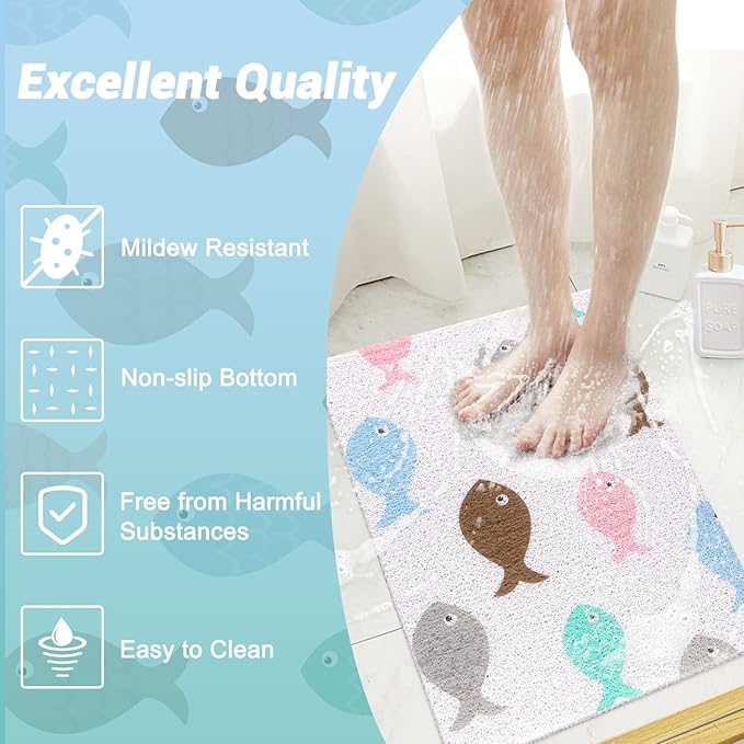 Shower Mat Non-Slip, Soft Comfort Bath Mat with Drainage Holes, PVC Loofah Massage Bathmat for Shower,Tub,Bathroom,Wet Areas, Quick Drying