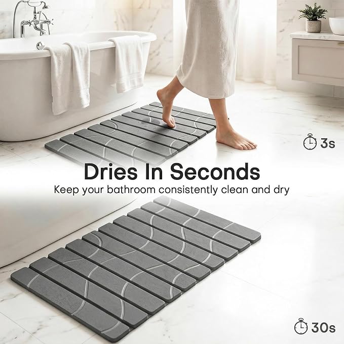 Linidcoud Foldable Stone Bath Mat, Non Slip Large Diatomaceous Shower Mat, Super Absorbent Quick Drying Stone Mat for Bathroom Kitchen Floor Counter Sink,Easy to Clean & Store (24" x 16" Dark Gray)