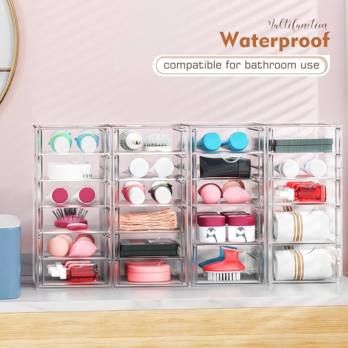 ARSTPEOE 30 Drawers, Acrylic Desk Makeup Organizer, Plastic Drawers Organizer, Stackable Storage Solution for Makeup, Dresser, Office, Bathroom Clear Plastic Craft and Bead Storage Cabinet