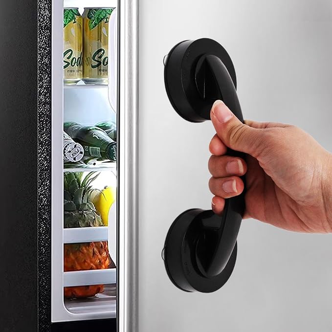 2 Pack Suction Cup Handle for Glass Door, Shower Grab Bar Without Drilling, Non-Marking Pull for Sliding Door Wardrobe Refrigerator Microwave Oven (Large,Black)