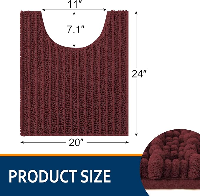 Smiry Bathroom Toilet Rugs U Shaped 24x20, Extra Soft Absorbent Non Slip Rubber Backing Chenille Contour Bath Rugs for Toilet, Machine Washable Contoured Bath Mats, Caramel Red