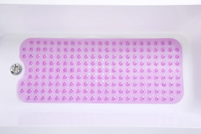 Extra-Long Non-Slip Bathtub & Shower Mat 39”x16” (Smooth/Non-Textured Tubs Only) Safe, Clean, Machine-Washable, Superior Grip&Drainage, Vinyl, Transparent Purple