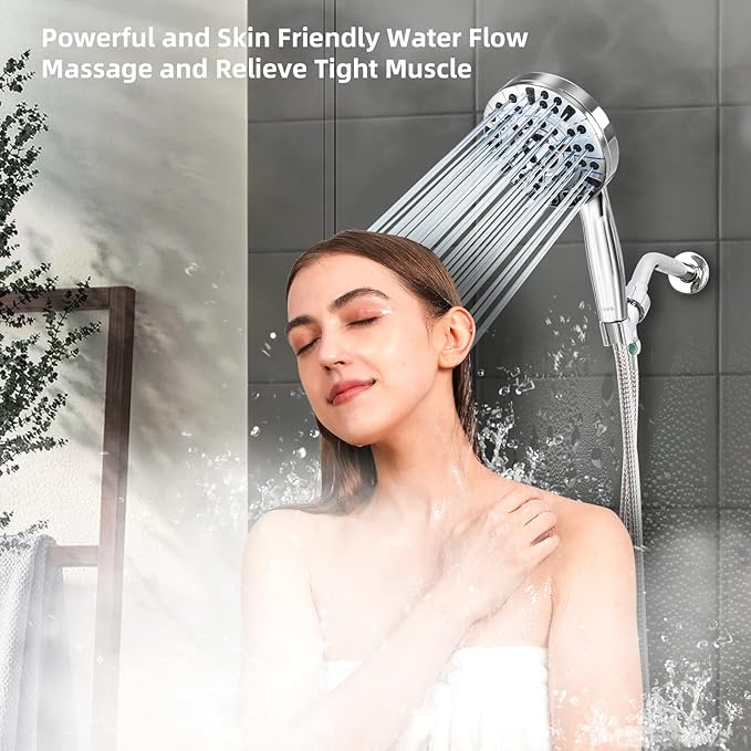 BESAQUO Shower Head,10 Functions High Pressure shower head with handheld, Built-in Pause Mode & Power Wash, Non-Clogging Nozzles High Flow Hand Held Shower Head, Leakproof 6ft Hose&Adjustable Bracket