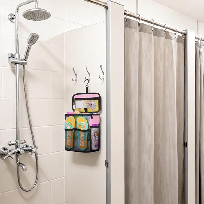 Lifewit Shower Caddy Portable, Toiletry Bag with Handle and 3 Mesh Pockets, Quick Dry Hanging Organizer for Bathroom, Gym, Travel, Camping, College Dorm Room Essentials for Women Men, Pink