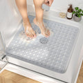 HITSLAM Shower Mat Anti Slip, Square Bath Mat for Tub Non Slip with Suction Cups and Drain Holes, 21x21 Inch Bathroom Shower Stall Floor Mat, Machine Washable, Soft on Feet, Clear