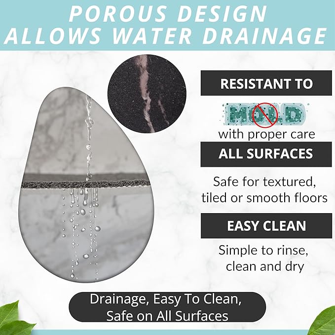 ENKOSI Loofah Non-Slip Shower and Bath Mat - Soft Cushioned Comfort - No Suction Cups for Smooth or Textured Tubs - Fast Draining - Safety for Bathroom, Family, Kids, and Elderly (24x16 Marble Black)