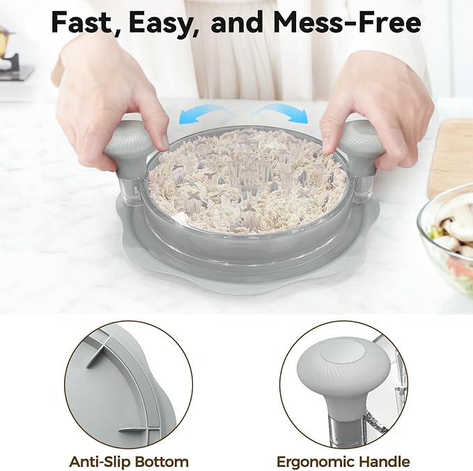 Ukeetap 10" Pro Chicken Shredder Tool Twist Large for Kitchen, BPA-Free Food-Safe Meat Grinder, Visible Chicken Breast Meat Shredder with Strong Anti-Slip Bottom & Ergonomic Handle, Gray
