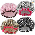 TCOTBE 4 Pieces Shower Cap for Women, Elastic and Reusable, Environmental Protection Hair Bath Caps, Double Waterproof Layers Bathing Hat