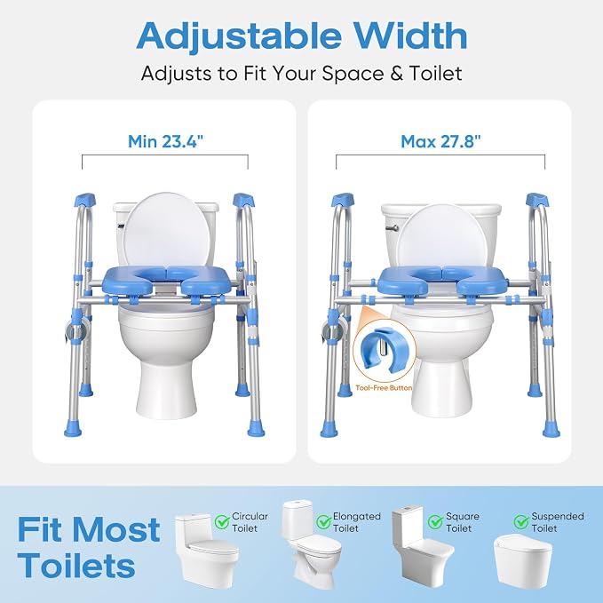 Padded Toilet Seat Riser for Seniors FSA/HSA Eligible, Adjustable Safety Frame Raised Toilet Seat with Handles, Heavy Duty Bariatric Recovery Elderly Assistance Products, Fits Round & Elongated