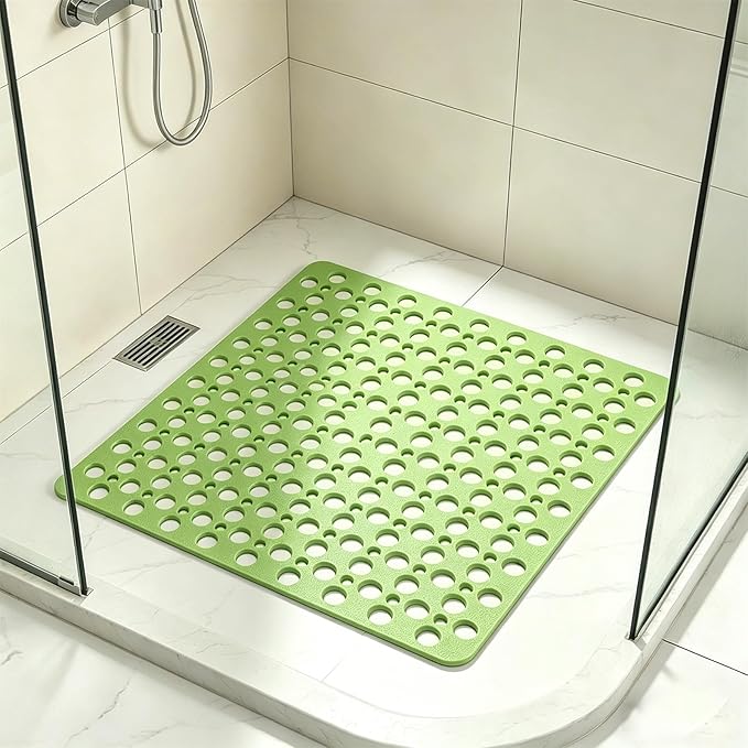 Casa and Beyond Shower Mat, Secure Shower Mats Easy to Clean, Showers Mat with Suction Cup, Washable Non-Slip Bathtub Mats for Inside Showers (Green,20.9 * 20.9 in)