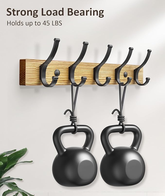 Optish Coat Rack Wall Mount, 16.5 Inches Wood Coat Hooks Wall Mount, Wall Coat Rack with 5 Hooks, Hat Rack Wall Hooks for Hanging Coat, Bag, Towel (1Pack, Natural)