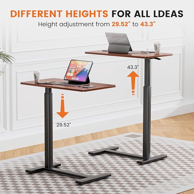 Sweetcrispy Overbed Bedside Table with Wheels Adjustable Hospital Home Use Rolling Laptop Mobile Standing Space Saving Durable Frame Side Storage Shelf Easy Assembly Chocolate