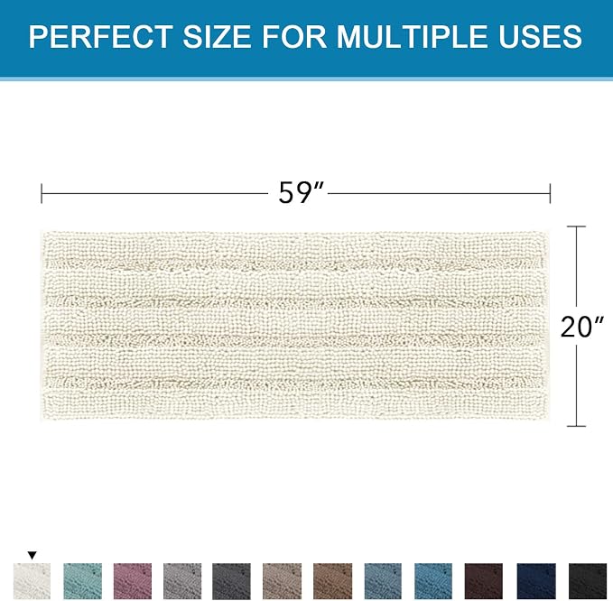 H.VERSAILTEX Bath Mats for Bathroom Non Slip Luxury Chenille Striped Bath Rug Absorbent Non Skid Fluffy Soft Shaggy Rugs Washable Dry Fast Plush Carpet Mats for Bath Room, Tub