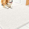 Smiry Dog Door Mat for Muddy Paws 30x20, Absorbent Dirt Trapper, Non-Slip Washable Chenille Entryway Rug for Inside Floor, Ivory, Classic Solid