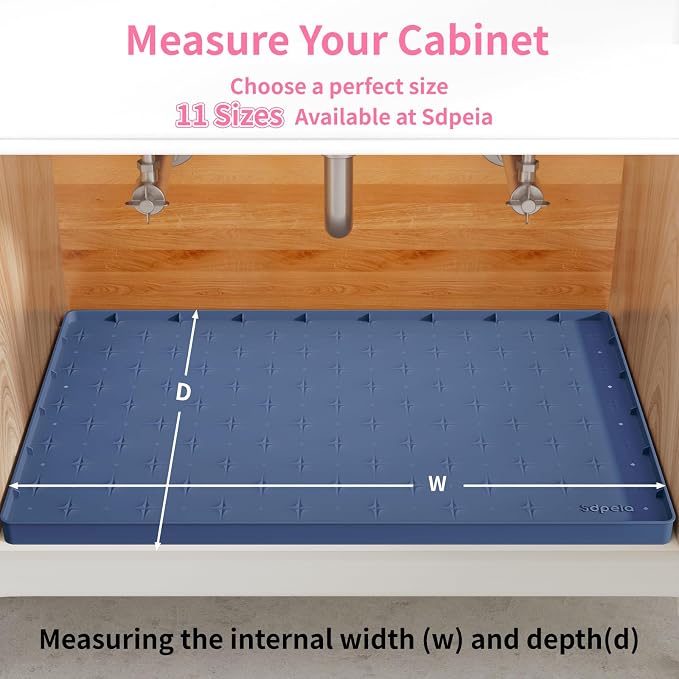 Sdpeia Under Sink Mat 28"×22" Waterproof Silicone Cabinet Liner & Sink Protector for Kitchen & Bathroom, Multi-Purpose Organizers Tray for Pets, Laundry, Cat Litter Mat