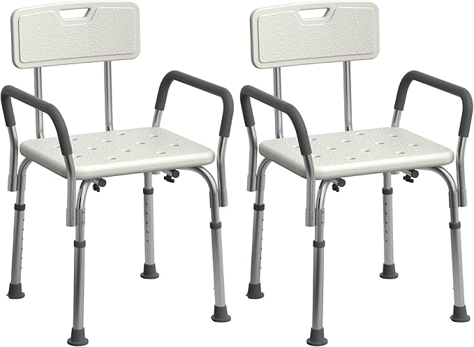 Medline Shower Chair for Elderly, Adults &Disabled, Aluminum-Heavy Duty Shower Seat with Padded Arms &Back for Inside Shower,Adjustable Height Bath Stool for Bathtub, 350 lb,Slip Resistant (Pack of 2)