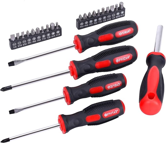 FASTPRO 215-Piece Home Repairing Tool Set with 12-Inch Wide Mouth Open Storage Bag, Household Hand Tool Kit,Red