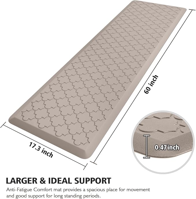 WISELIFE Kitchen Mat Cushioned Anti Fatigue Floor Mat,17.3"x60",Thick Non Slip Water Resistant Kitchen Rugs and Mats,Heavy Duty Foam Standing Mat for Kitchen,Floor,Home,Office,Desk,Sink,Laundry, Khaki