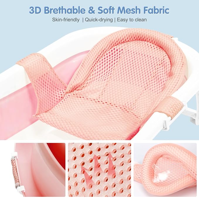 Colorlife Baby Bath Seat Support Net Infant Bathing Seat Support Mat, Adjustable Comfortable Non-Slip Three-Pointed Baby Shower Net Bathtub Sit Up Mesh for Newborn 0-12 Months-Dusty Pink(No Bathtub)