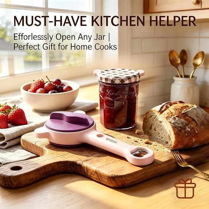 Jar Opener for Weak Hands,4 in 1 Multi-Purpose Jar Openers,Adjustable Jar Opener,Multi-Functional Bottle Openers with Non-Slip Grip for Wine Bottle,Perfect for Arthritis and Weak Hands (Purple)