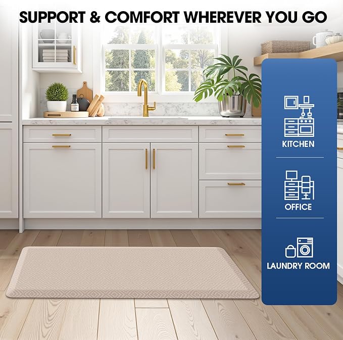 Mattitude Kitchen Mat Cushioned Anti-Fatigue Floor Mat Water Resistant Non-Slip Mats and Rugs Standing and Comfort Desk Mats for House Sink Office Laundry (Beige, 17.3"x39")