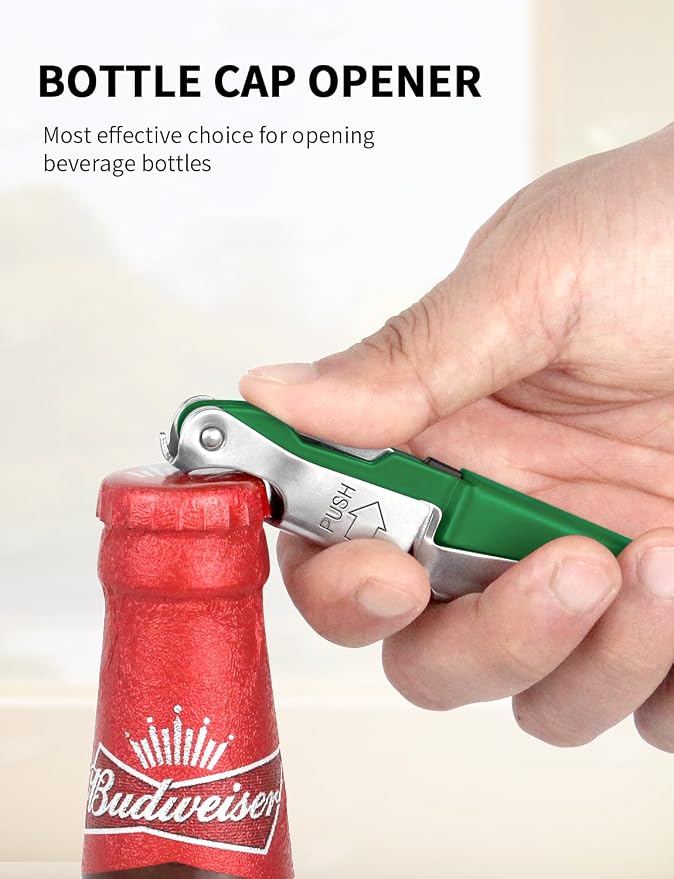 CORKAS Wine Key - Professional Handcrafted Heavy Duty Waiter Corkscrew, Compact Wine Opener with Double Hinged, Foil Cutter and Bottle Opener, Gifts for Servers, Sommelier, Bartenders - Dark Green
