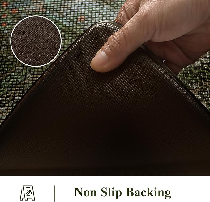 Collive Anti Fatigue Kitchen Rugs Sets of 2, Non Slip Waterproof Kitchen Mat Spring Vintage Floral Runner Rug, Ergonomic Comfort Desk Rugs for Floor, 20" x 47" + 20" x 32", Dark Green