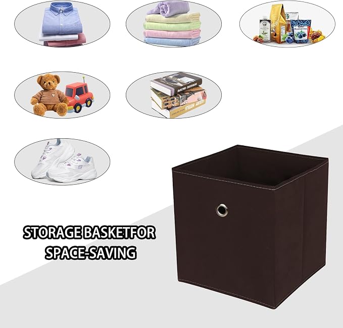 Foldable Storage Cubes Bins ,11 Inch Cloth Storage Cube Fabric Storage Box Cubes Organizer Baskets with Dual Handles for Home Organizer Set of 3 (Brown)