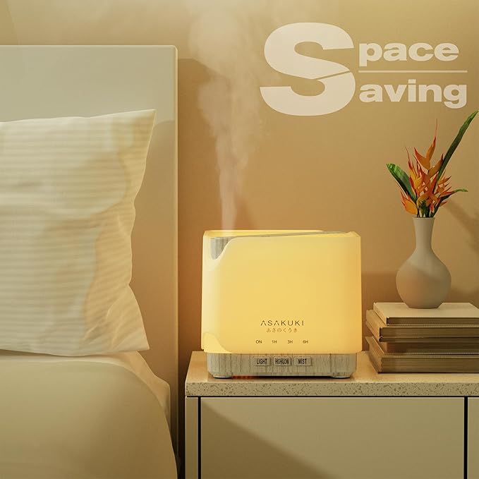 ASAKUKI Essential Oil Diffuser for Home, Large 700 ml Humidifier with Automatic Shut-Off, Quiet Aromatherapy Diffuser with 7 LED Lights for Living Room, Kitchen, Bedroom, Hotel - White