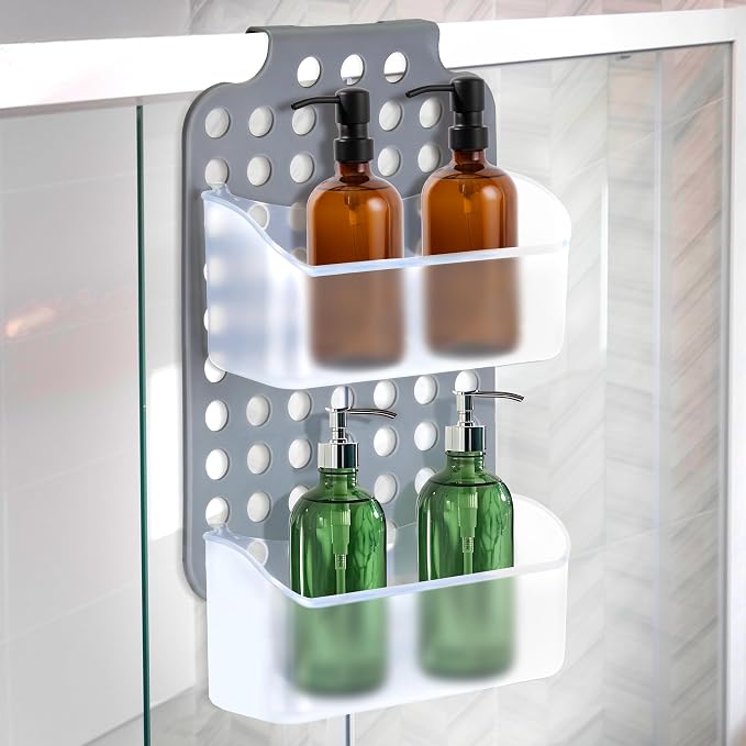 DecorRack Adjustable Hanging Storage, 2 Bins Over Shower Door Organizer, Bathroom Storage With Removable Baskets For Space Saving, BPA Free