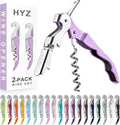 HYZ 2-Pack Wine Opener Waiter Corkscrew, Professional Wine Key for Servers, Bartender with Foil Cutter, Manual Wine Bottle Opener Double Hinged (Lilac)