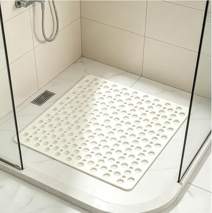 Casa and Beyond Shower Mat, Secure Shower Mats Easy to Clean, Showers Mat with Suction Cup, Washable Non-Slip Bathtub Mats for Inside Showers (White,20.9 * 20.9 in)