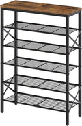 YATINEY 6-Tier Shoe Rack, Shoe Storage Organizer for Closet, Free Standing Shoe Organizer with Metal Mesh Shelves, 24 Pairs of Shoes, Rustic Brown and Black SS06BR