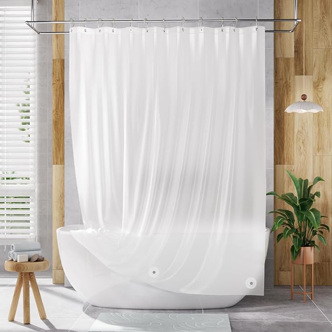 AmazerBath Shower Liner, 72x78 Plastic Frosted Shower Curtain Liner, PEVA Cute Shower Curtain Liners, Vinyl Waterproof Shower Curtain Liner with 3 Magnets, Lightweight Shower Curtains for Bathroom