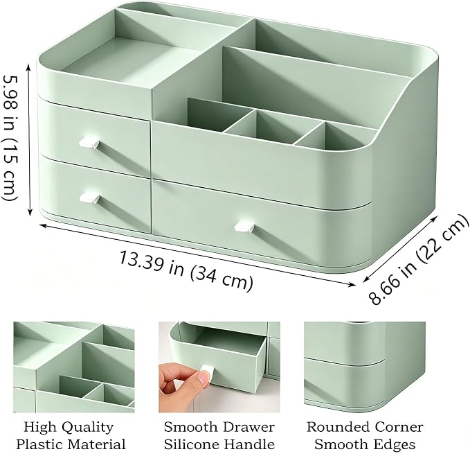 Makeup Organizer with Drawers, Bathroom Counter Organizer, Plastic Cosmetic Display Case, Large Skincare Storage for Vanity Countertop, Ideal for Bedroom Dresser top and Desktop