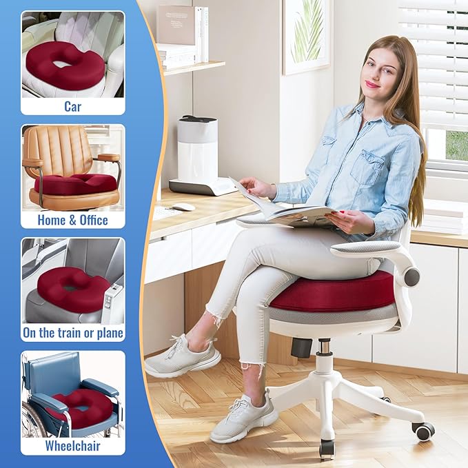 CloudBliss Donut Pillow Stadium Seat Cushion for Tailbone Pain Relief and Hemorrhoids, Memory Foam Seat Chair Cushion, Portable Seat Cushions for Bleachers, Car, Home & Office