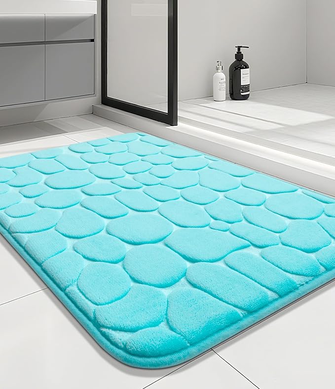 YIHOUSE Memory Foam Bath Mat Cobblestone Bathroom Rugs Super Water Absorbent Bath Mats for Bathroom Machine Washable Bath Rugs(24 x 36,Teal)