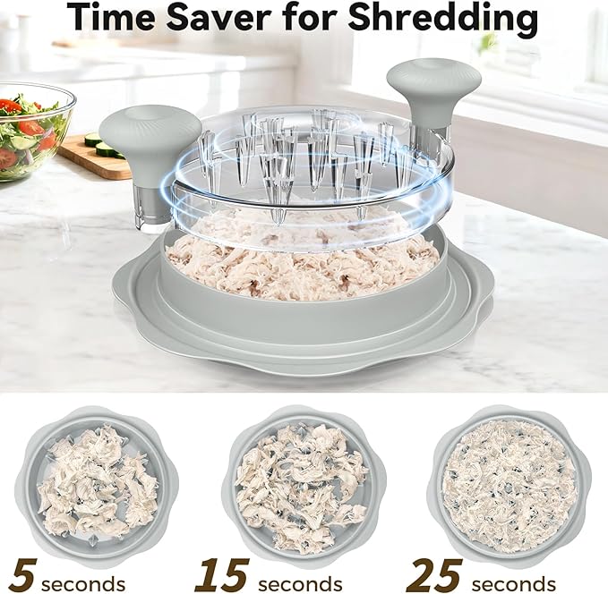 Ukeetap 10" Pro Chicken Shredder Tool Twist Large for Kitchen, BPA-Free Food-Safe Meat Grinder, Visible Chicken Breast Meat Shredder with Strong Anti-Slip Bottom & Ergonomic Handle, Gray