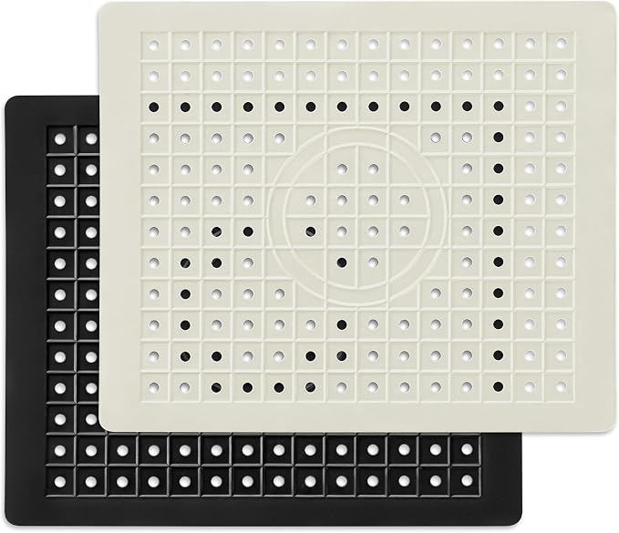 WILLKOMMEN 2 Pack Kitchen Sink Mat, 12'' x 10"" Dish Drying Mat for kitchen Counter, Durable Rubber Dish Draining Mat, Grid Sink Mat,Square Black & Cream White