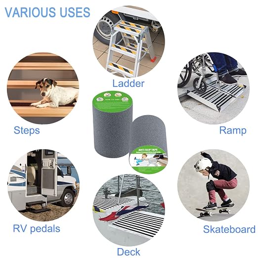 Yorwe Anti Slip Tape, High Traction, Strong Grip Abrasive, Not Easy Leaving Adhesive Residue, Indoor & Outdoor (6" Width x 190" Long, Gray)