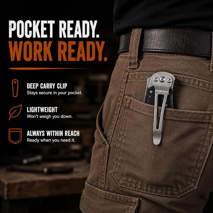 Folding Utility Knife with Belt Clip, Heavy Duty Pocket Knife & Box Cutter Gift Set for Men - Ideal for Work and Everyday Carry