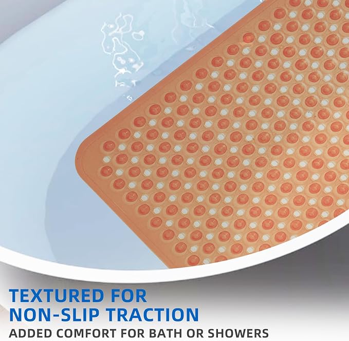 ZHICHENG Bath Tub and Shower Mats, Non-Slip 39 x 16 Inch Extra Long Bath Mat, Machine Washable Bathtub Mat with Drain Holes, Suction Cups for Bathroom (Colour Brown)