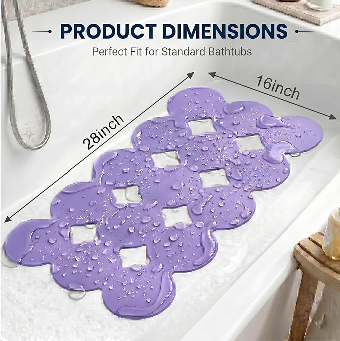 Webos Patented Non Slip Bathtub Mat Shower Mat Bath Mat Tub Mats with Strong Suction Cups Soft Natural Rubber Bath Mat for Inside The tub (Circle-Purple, 28x16 inch)