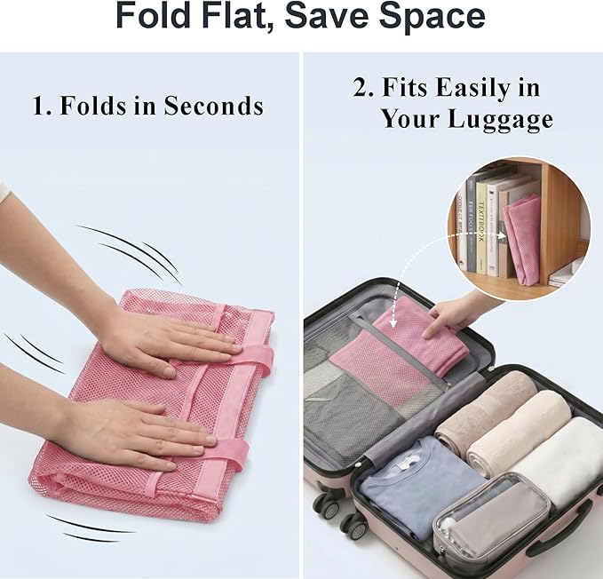 F-color Mesh Shower Caddy Portable, Upgrade Deeper 7 Pockets Shower Bag Basket Tote for College Dorm Room Toiletry Bathroom Essentials Gym Camp Quick Dry 2 handles with S Hook, Pink