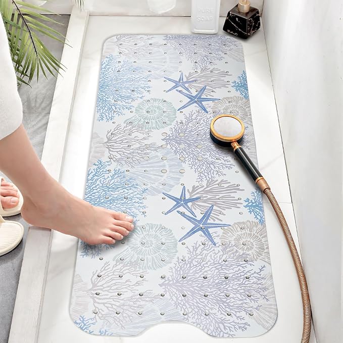 Bathtub Mat Non Slip, Extra Long Bath tub Mat Shower Floor Mat with Suction Cups and Drain Holes for Adults Kids Elderly 40 X 16 Inch