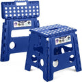 Delxo 13 inch 2 Pack Folding Step Stool, Non-Slip Foldable Stools Up to 300 LBS, Step Stool with Handle, Lightweight Collapsible stools for Kitchen, Bathroom, Bedroom, Garden (Blue)