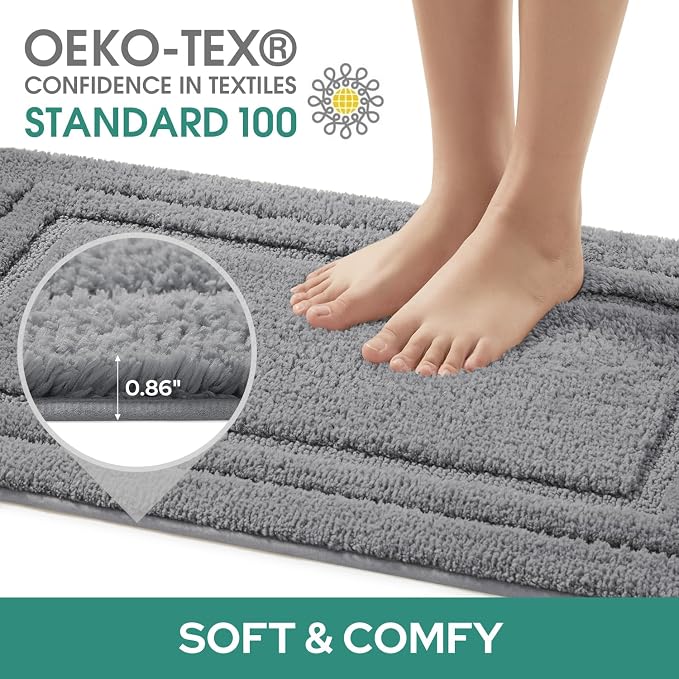 HOMEIDEAS Bathroom Rugs Sets 2 Piece, Super Soft and Absorbent Non Slip Microfiber U-Shaped Toilet Bath Mat Set (20"x32"+U20 x24, Grey)