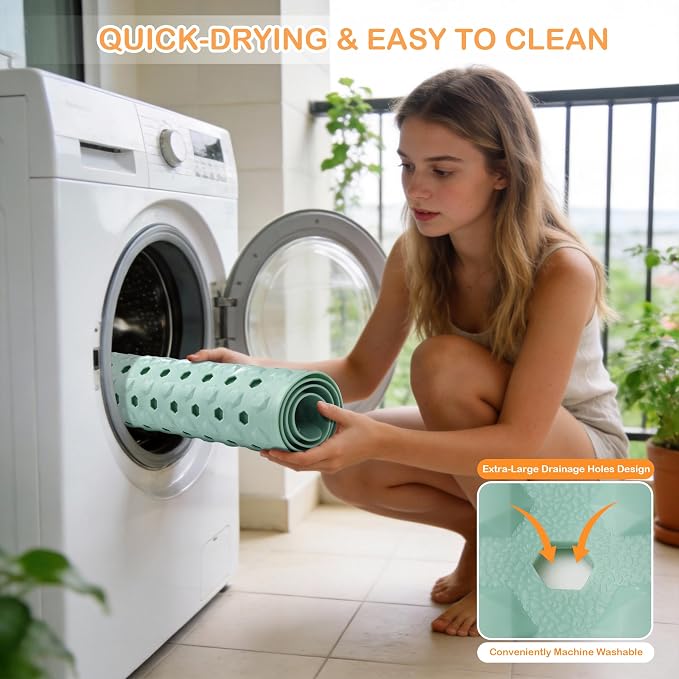 Yimobra Bathtub Shower Mat 27.5 x 15.5, Non Slip Bath Mats for Tub Floor with Drain Hole and Suction Cups, Soft on Feet, Machine Washable, Easy Dry, Light Green
