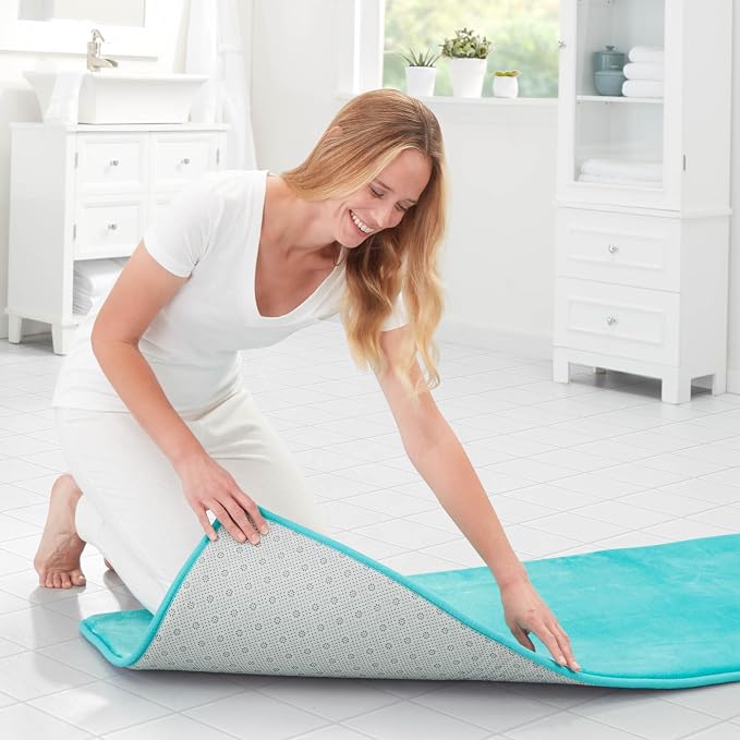 Memory Foam Bath Mat Non Slip Absorbent Super Cozy Velvet Bathroom Rug Carpet (60 inches X 24 inches, Teal)