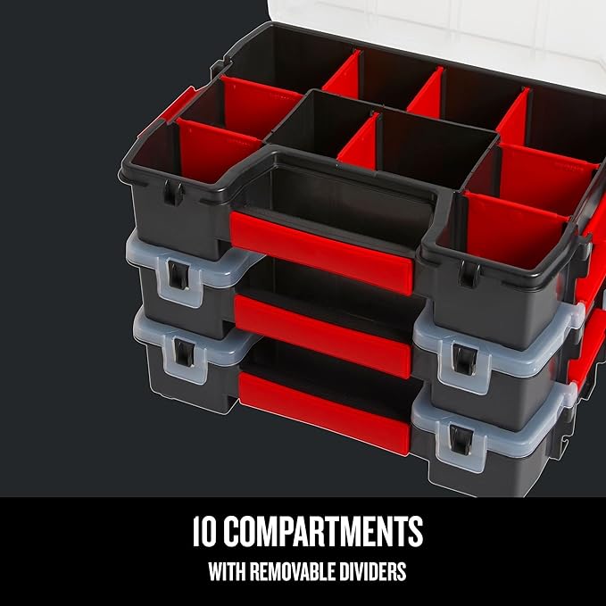 CRAFTSMAN Storage Organizer,Small Parts Organizer with 10-Compartments,Lid Includes Secure Latch (CMST60964M), (Pack of 6)